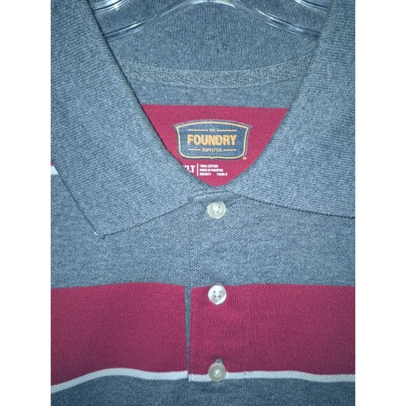 The Foundry Mens 2XLT Striped Polo Shirt Gray & Red Cotton Blend Short Sleeve - Picture 2 of 7